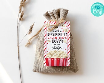 Printable Have a Popping Valentine's Day Card | Popcorn Valentine Tag, DIY Valentine's Day Gift Tag, Kids Classroom Valentine, Editable Tag