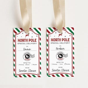 Printable North Pole Special Delivery Tag Template, Editable Santa Gift Tags, Personalized Christmas Tags, From Santa Tags, Instant Download