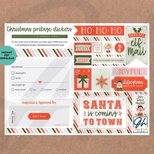Speciale elfbezorging kerstman Officiële postzegels en postzegels | Afdrukbaar stickervel speciale bezorging noordpool, direct download