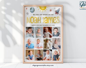 Tablica pamiątkowa z okazji pierwszej podróży dookoła słońca: Pierwsze urodziny dziecka (natychmiastowe pobranie)