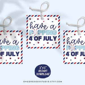 4th of July Favor Tag | Printable Gift Tag, Independence Day Holiday Gift Tag, Popping 4th Of July, July 4th Favor Tag, Popcorn Gift Tag