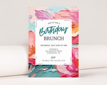 Floral Birthday Brunch Invitation Template: Editable Digital Invite