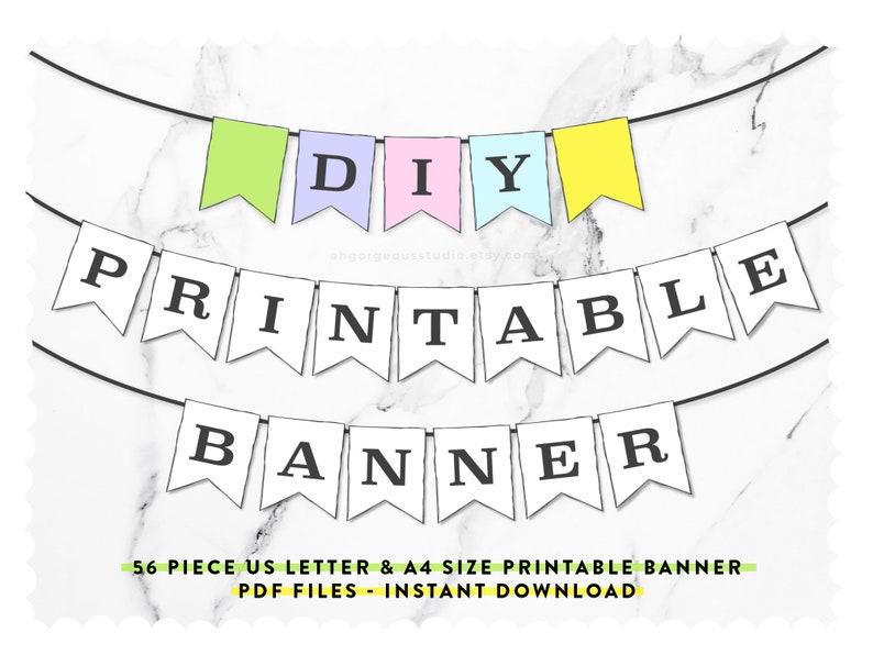 Printable Party Banner Black White DIY Banner Printable Etsy