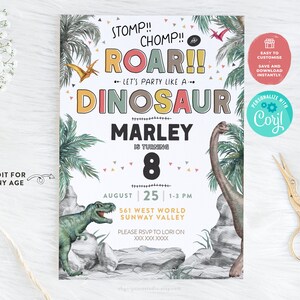 Dinosaur Birthday Invitation | Dinosaur Birthday Invite, Jurassic Party, Dino Invite, Dinosaur Party, Editable Template, Instant Download