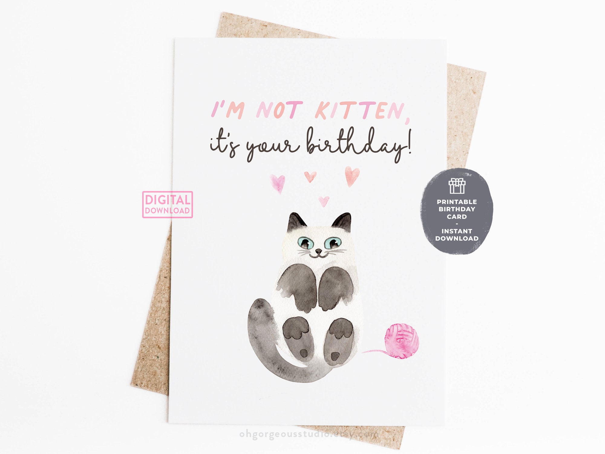 Kitten Printable Birthday Card Cat Lover Birthday Card Print, Cat Mom ...