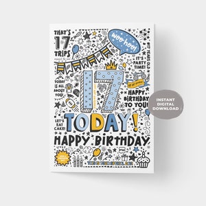 Printable 17th Birthday Card | Instant Download Printable Card for 17th ...