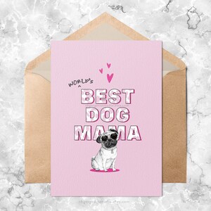Mejor tarjeta imprimible de Pug Mama / tarjeta de cumpleaños de mamá perro, tarjeta de padre Pug, impresión del propietario de Pug, tarjeta Pawrent para mamá de piel, descarga instantánea
