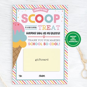 Porta carta regalo stampabile amico di fine anno, porta carta regalo gelato, idee regalo per amici Download dell’ultimo giorno di vacanza estiva scolastica