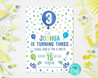 3rd Birthday Invitation | Editable Birthday Invitation For Boys Birthday Invite Template Party Invitation Printable Custom Invite 3rd Invite