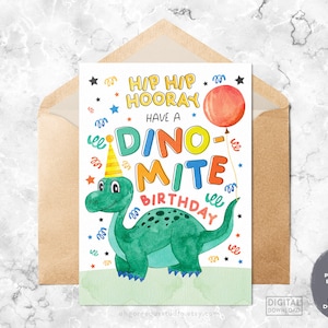 Carte d’anniversaire dinosaure | Carte de dinosaure imprimable pour tout âge, Dino Mite Birthday Téléchargement imprimable, Téléchargement instantané