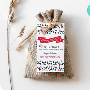 Secret Santa Gift Tag Template | Printable Kris Kringle Gift Tags, Editable Santa Tag, Cute Christmas Holiday Favor Tag, Christmas Printable