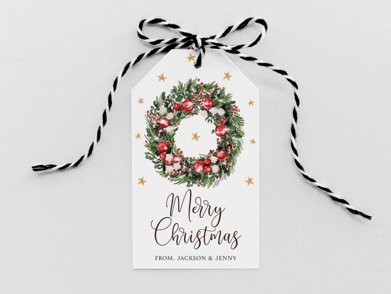 Watercolor Christmas Gift Tag Template, Printable Holiday Favor ...