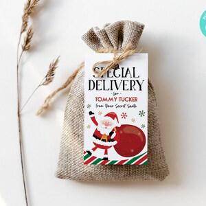 Secret Santa Gift Tag Template | Printable Kris Kringle Gift Tags, Editable Santa Tag, Cute Christmas Holiday Favor Tag, Christmas Printable