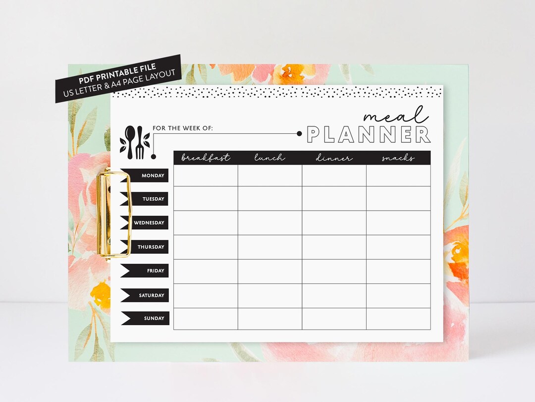 Weekly Meal Planner Printable: Modern Grocery List (US Letter A4 PDF ...