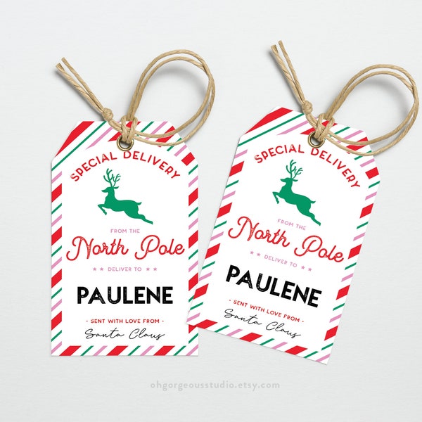 Printable North Pole Special Delivery Tag Template | Editable Santa Gift Tags, Personalized Christmas Tags, From Santa Tag, Instant Download