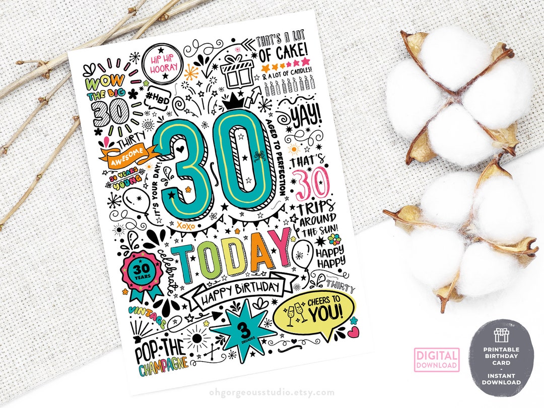 30th Birthday Card Printable Birthday Card for Her - Etsy New Zealand
