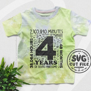 4e verjaardag shirt SVG | 4 jaar oude gelukkige verjaardag SVG dagen maanden T shirt vinyl gesneden bestand digitale download PNG JPG verjaardag partij shirt