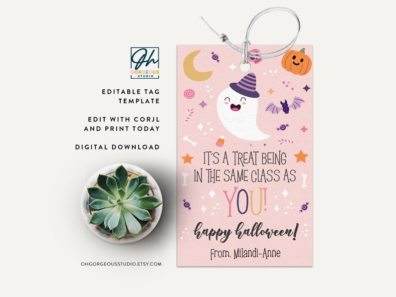 Class Gift Tag For Halloween | Its A Treat Being In The Same Class As You, Halloween Printable, Halloween Gift Tag For School, Custom Favor