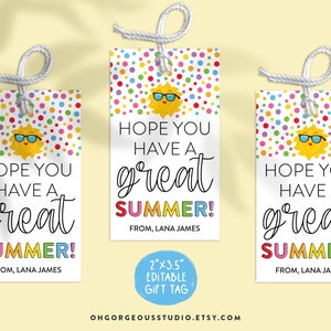 End of School Year Tags | Sun Gift Tags, Classmate School Preschool, Last Day of School, Teacher Thank You, Editable Printable Download