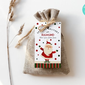 Secret Santa Gift Tag Template | Printable Kris Kringle Gift Tags, Editable Santa Tag, Cute Christmas Holiday Favor Tag, Christmas Printable