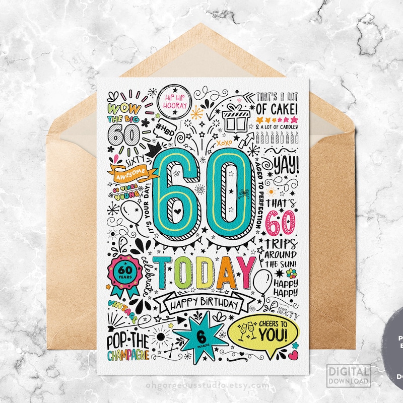 Happy 60th Birthday Printable - Etsy