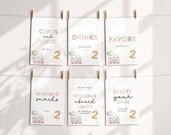 Train 2nd Birthday Party Sign Set: Editable Table Decor Prints (Digital Download)