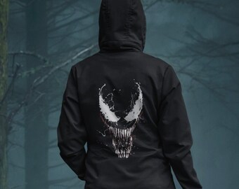 Autumn Venom Skull Smile Demon Teeth Unisex NUBLEND® Hooded Sweatshirt Back Design Fall Warm Hoodie Gift For Him Gift For Her