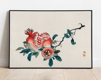 Vintage Japanese art print, pomegranate illustration by Kōno Bairei artwork