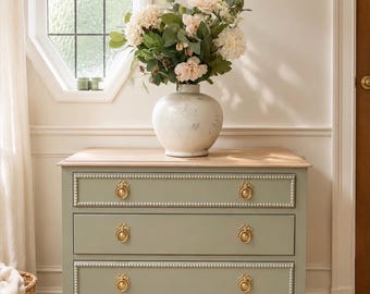 Vintage Queen Anne Chest. Handpainted bespoke custom furniture.
