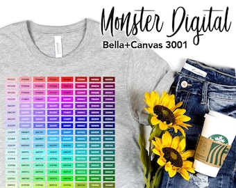 Monster Digital Printify Test Print with Hex Codes and Color Swatches, Color Samples on Bella+Canvas 3001