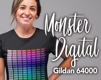 Monster Digital Printify Test Print with Hex Codes and Color Swatches, Color Samples on Gildan 64000 Softstyle T-Shirt