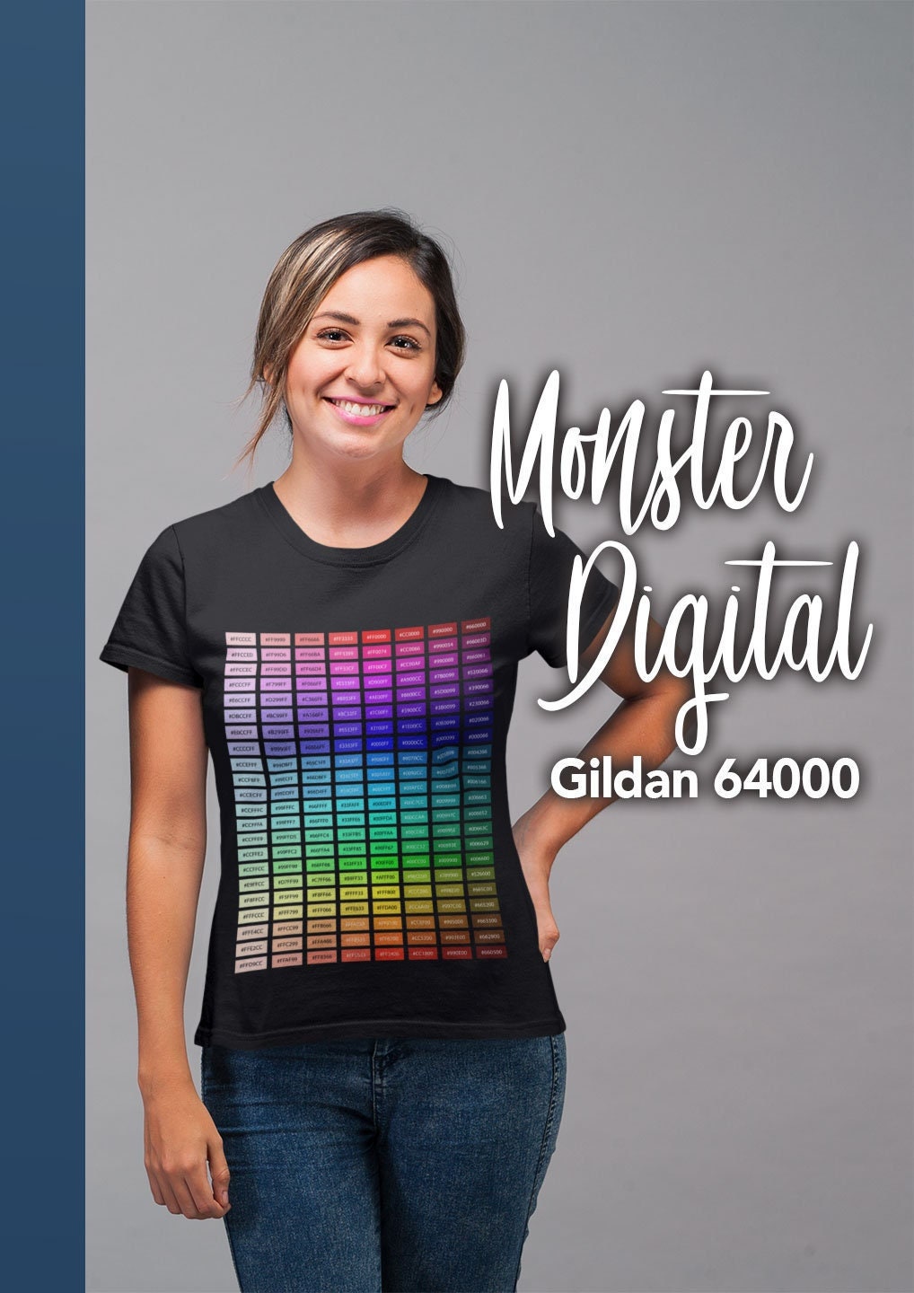 Monster Digital Printify Test Print With Hex Codes and Color Swatches
