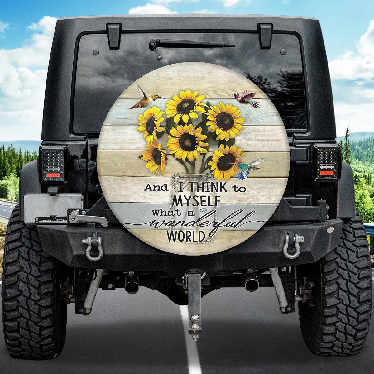Humming Bird Decor, Sunflower Spare Tire Cover, What A Wonderful World, Positive Quote