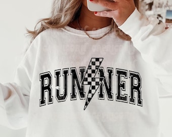 Runner SVG and PNG | Distressed Varsity svg, running svg, trendy checkered lightning svg workout svg, fitness svg running vibes svg run more