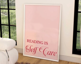 Leer es cuidado personal Imprimir / Cita de lector retro Amante de los libros rosa Arte de pared Libro de regalo de libro Póster Arte de estantería Decoración de arte de pared de salud mental