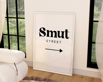 Smut Street- Impresión de arte librero divertido / Arte de la pared del lector / Arte amante del libro picante neutro / Impresión del lector / Cartel del libro / Decoración de arte del lector Smut