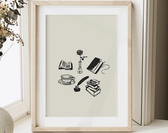 Abstract Neutral Bookish Art Print | Reader Wall Art | Digital Printable Decor | Book lover Art | Reader Print | Book Poster, Bookish Poster