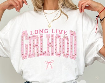 Long Live Girlhood PNG | trendy png, floral varsity font png, coquette aesthetic, girly png, soft girl png, pink bow png, preppy png