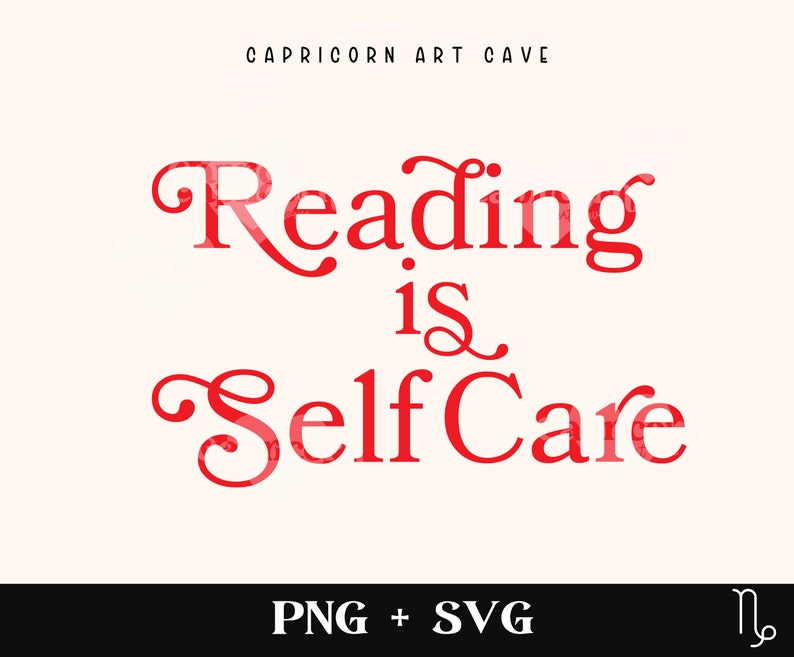 Puede incluir: Texto rojo sobre fondo blanco que dice "Leer es cuidarse". El texto est&aacute; en una fuente decorativa. La imagen tambi&eacute;n incluye el texto "Capricorn Art Cave" y "PNG + SVG" en texto negro.