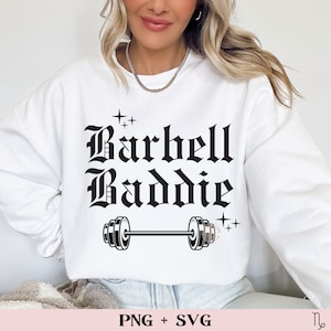Barbell Baddie SVG and PNG | barbell svg, girls who lift svg, leg day svg, workout svg, gym svg, fitness dvg, gym girl svg, baddie png