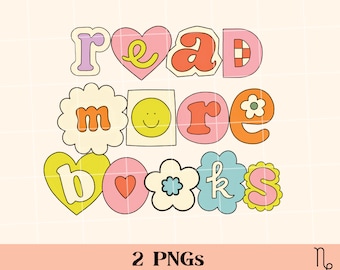 Read more books - 2 PNGs | retro bookish png, book nerd, book lover stickers, for commercial use, smut reader Aesthetic Ransom Letters