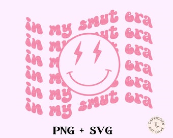 In My Smut Era SVG and PNG | transparent smiley reading smut bookish png sublimation design, smutty reader, spicy romance readers cut file