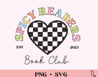 Spicy Readers Book Club PNG and SVG | reading smut bookish png sublimation design, smutty reader, spicy romance readers, checkered heart png