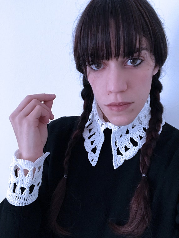 Handmade Crochet Wednesday inspired collar or collar + cuffs