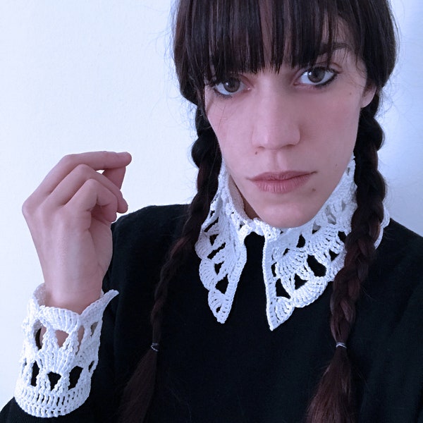 Handmade Crochet Wednesday collar or collar + cuffs