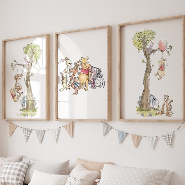 Winnie the Pooh Kids Room|Digital Winnie the Pooh Poster|Animal Themes for Kids Room|Nature Themed Kids Room Decor|Animals Art Print