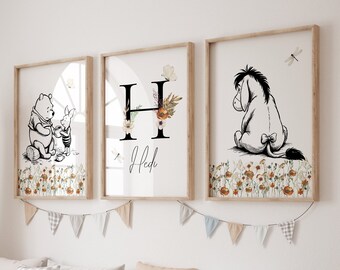 Winnie the Pooh Nursery|Digital Winnie the Pooh Poster|Animal Themes for Kids Room|Forest Flowers Winnie the Pooh Png|Animals Art Print