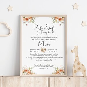 Carta de padrino para madrina padrino | regalo de bautismo | regalo de bautismo individual | cartel de bautismo | regalo para padrinos | regalo de bautismo con fechas de nacimiento