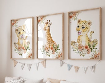 Safari Premium Poster Set Children's Room|Safari Lion Animals Poster|Children's Room Wall Decoration|Wall Pictures|Birth Gift|Digital Printable Children