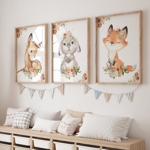 Cuadros de animales para niños|Cuadros de animales para el hogar|Decoración de paredes de animales|Cuadros digitales de animales del bosque|Carteles infantiles digitales zorro conejo ciervo